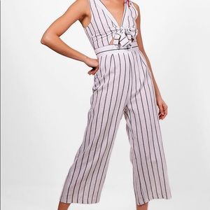 Stripe Tie Front Culotte Jumpsuit